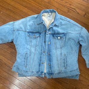 Zara denim shearling coat jacket teddy
